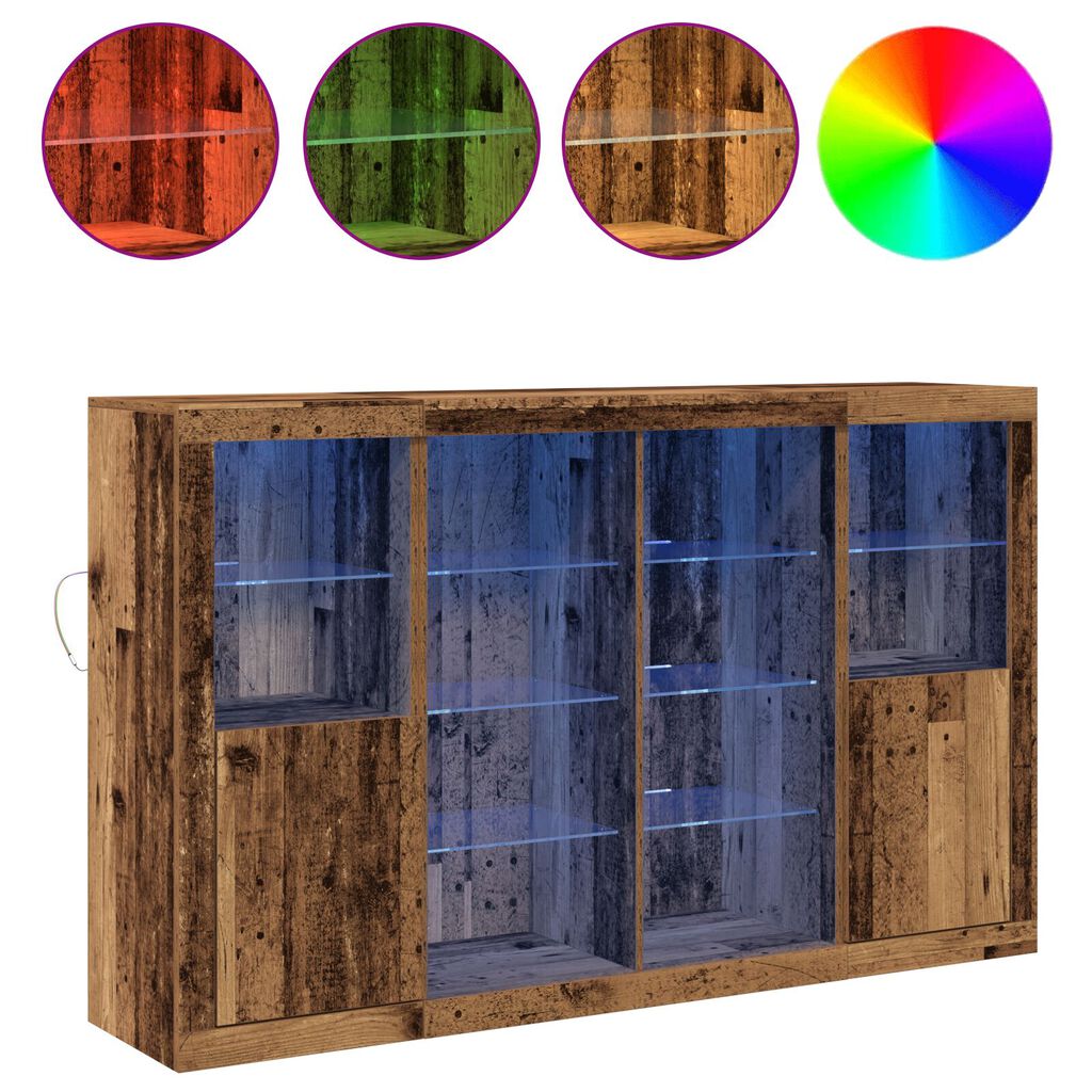 Μπουφές vidaXL με LED Φώτα Παλαιό Ξύλο 163x37x100 cm Κατασκευασμένο Ξύλο, Μπουφές vidaXL με LED Φώτα Παλαιό Ξύλο 41x37x100 cm