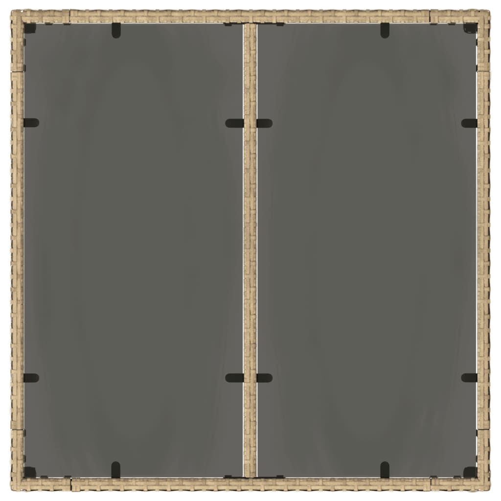 vidaXL Τραπέζι Κήπου Γυάλινη Επιφάνεια Μπεζ 90x90x75 εκ. Συνθ. Ρατάν