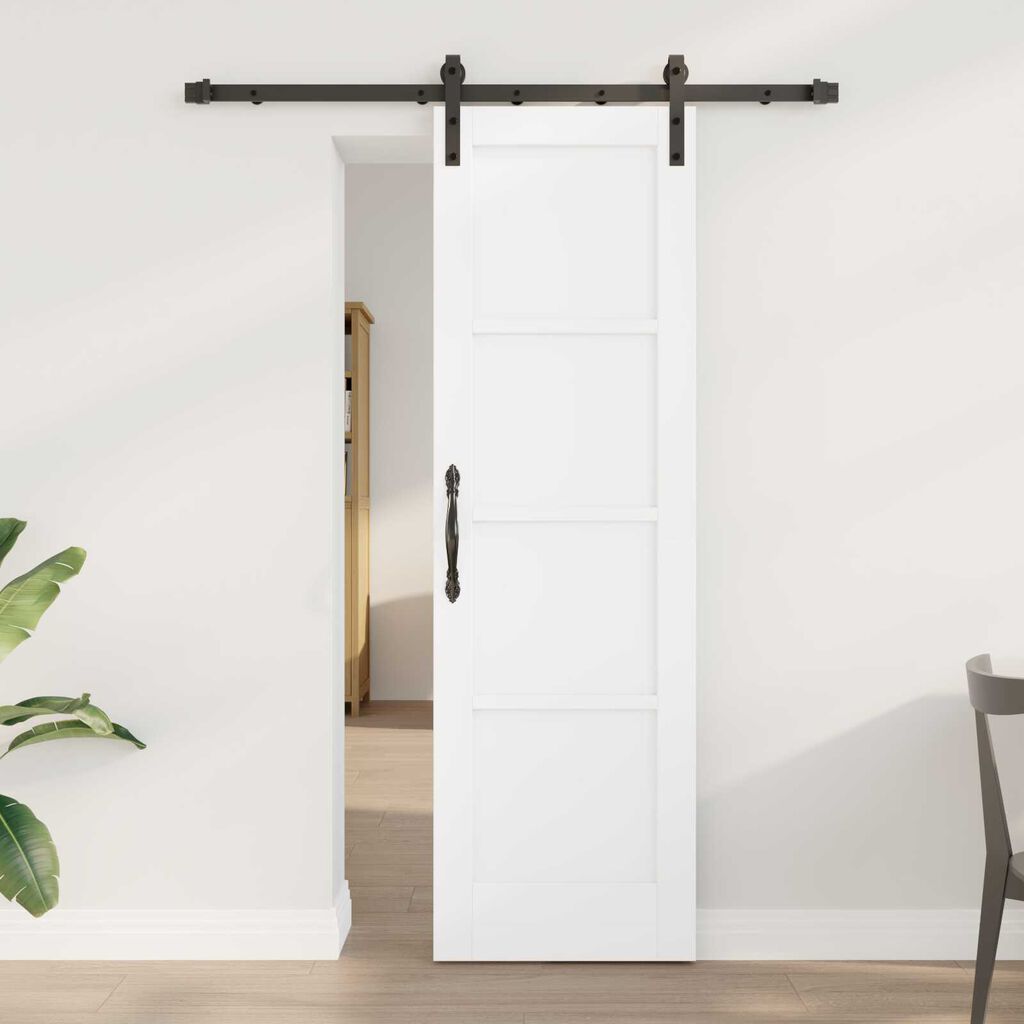 vidaXL Συρόμενη Πόρτα με Σετ Εξαρτημάτων Λευκή 61x198.5 cm Στερεό Ξύλο Πεύκου