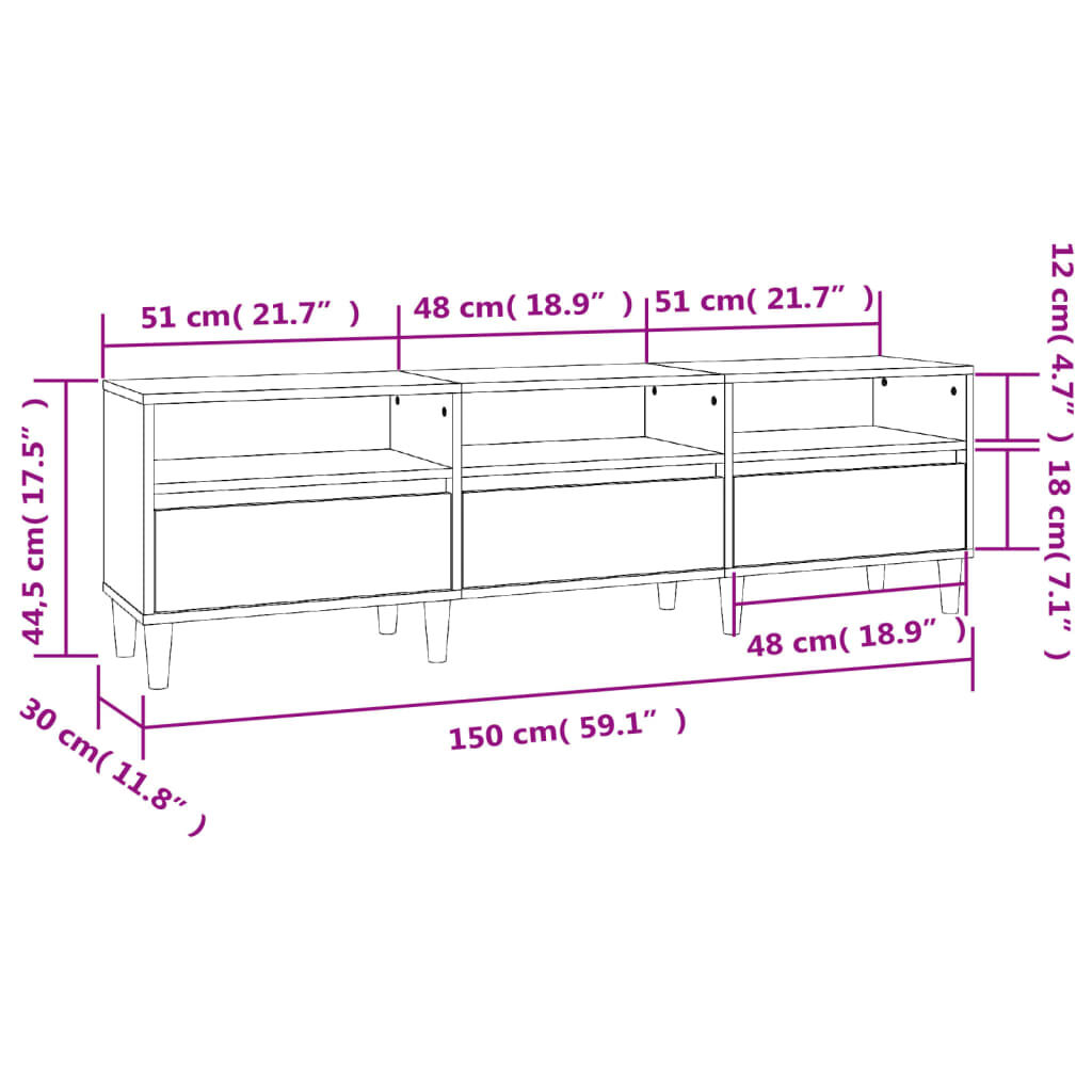 vidaXL Έπιπλο Τηλεόρασης Λευκό 150x30x44,5 εκ. Επεξεργασμένο Ξύλο
