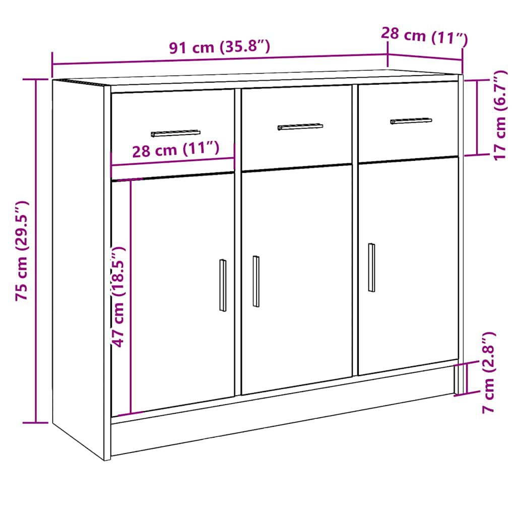 vidaXL Ντουλάπι Αρτισιανή Δρυς 91x28x75 εκ. από Επεξεργασμένο Ξύλο