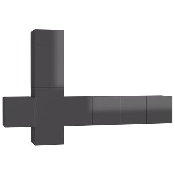 vidaXL Έπιπλα Τηλεόρασης Σετ 5 Τεμαχίων Γυαλιστερό Γκρι Μοριοσανίδα