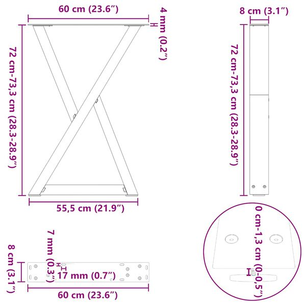 vidaXL Πόδια Τραπεζαρίας 2 τεμ. Μαύρο 60x(72-73,3) εκ. Ατσάλι