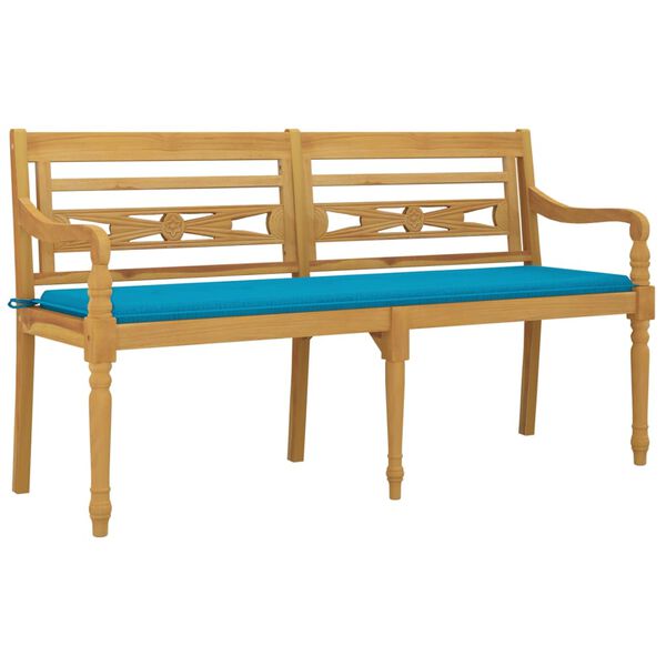 vidaXL Παγκάκι Batavia 150 εκ. από Μασίφ Ξύλο Teak με Μπλε Μαξιλάρι