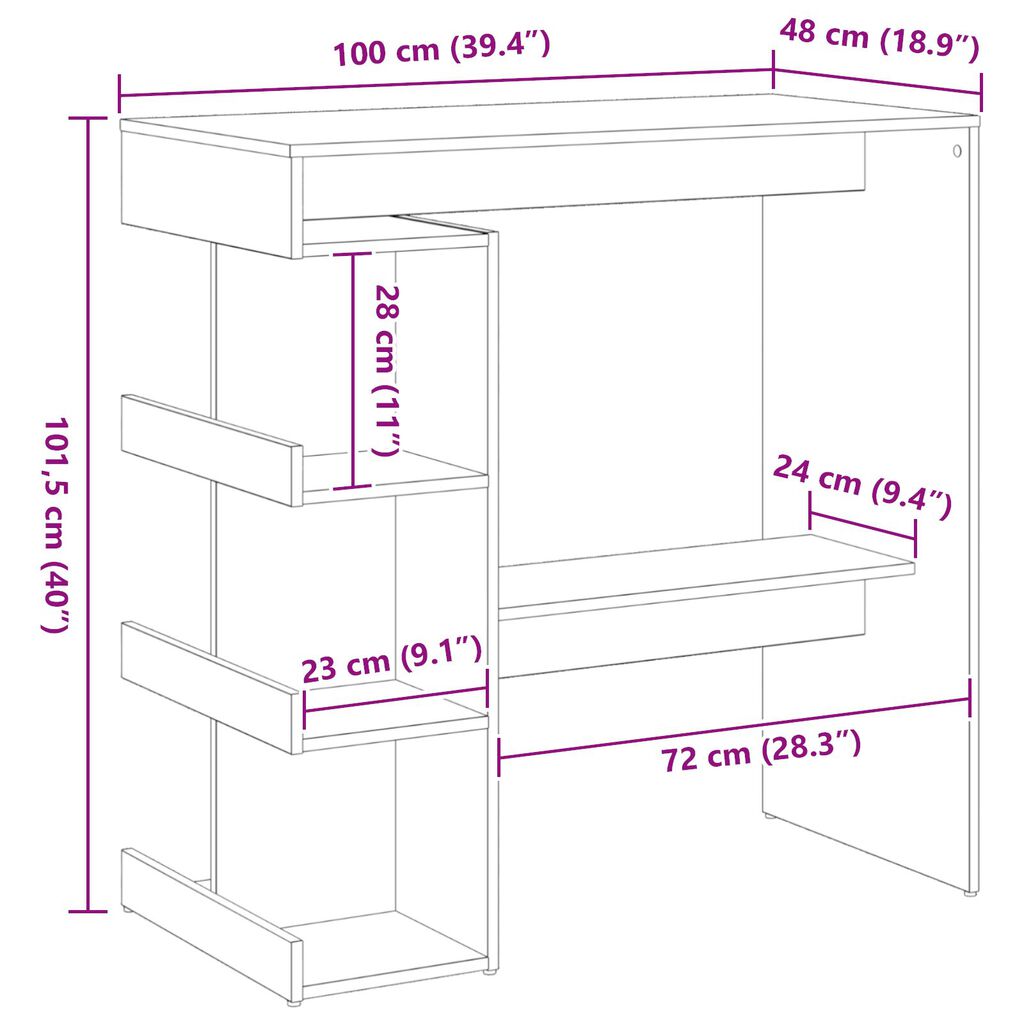 vidaXL Τραπέζι μπαρ Μαύρη δρυς 100 x 48 x 101.5 εκ. Επεξεργασμένο ξύλο