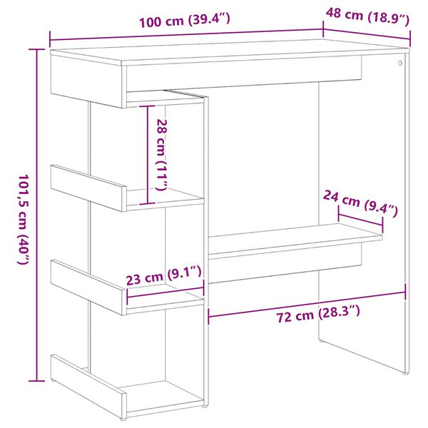 vidaXL Τραπέζι μπαρ Μαύρη δρυς 100 x 48 x 101.5 εκ. Επεξεργασμένο ξύλο