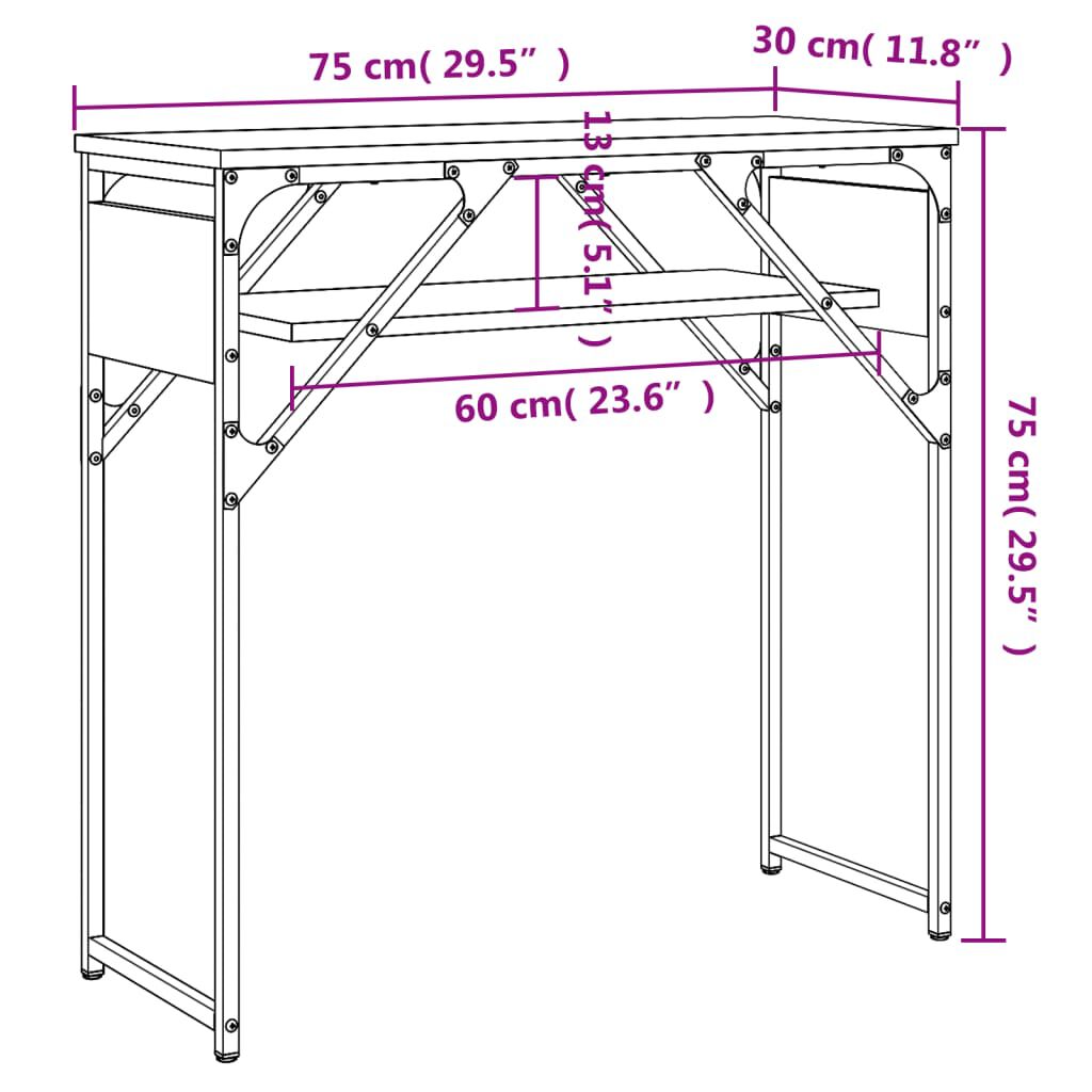 vidaXL Τραπέζι Κονσόλα με Ράφι Μαύρο 75x30x75 εκ. Επεξεργασμένο Ξύλο