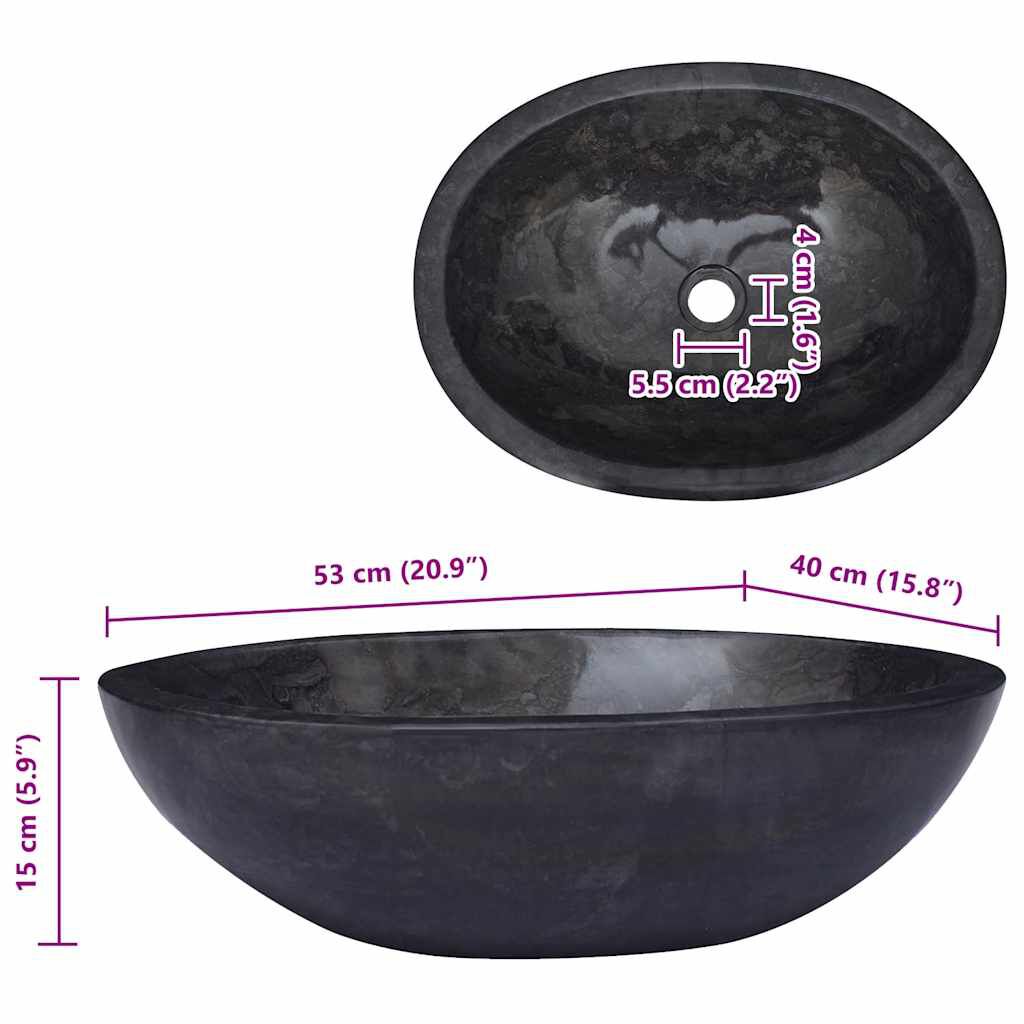 vidaXL Νιπτήρας Μαύρος 53 x 40 x 15 εκ. Μαρμάρινος