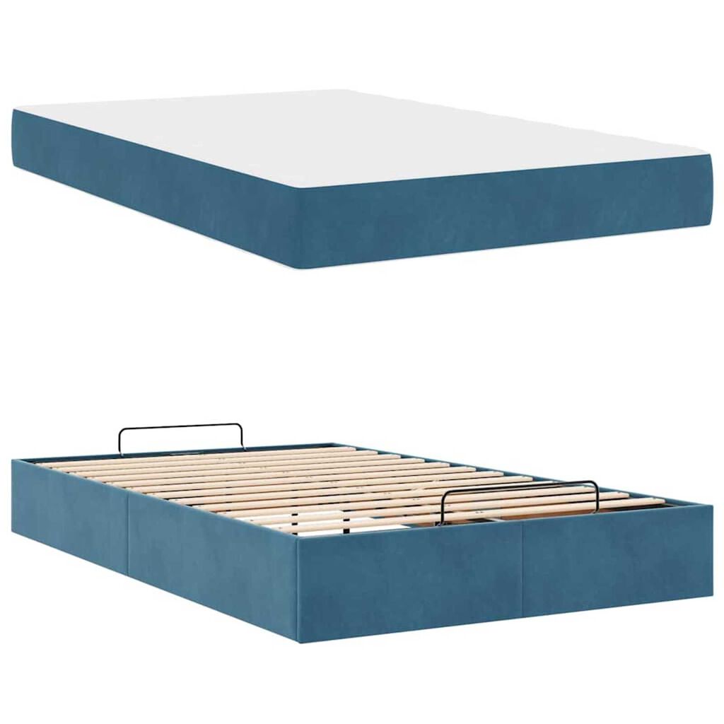 vidaXL Σκελετός Κρεβατιού με στρώμα Μπλε 140 x 190 cm Βελούδο