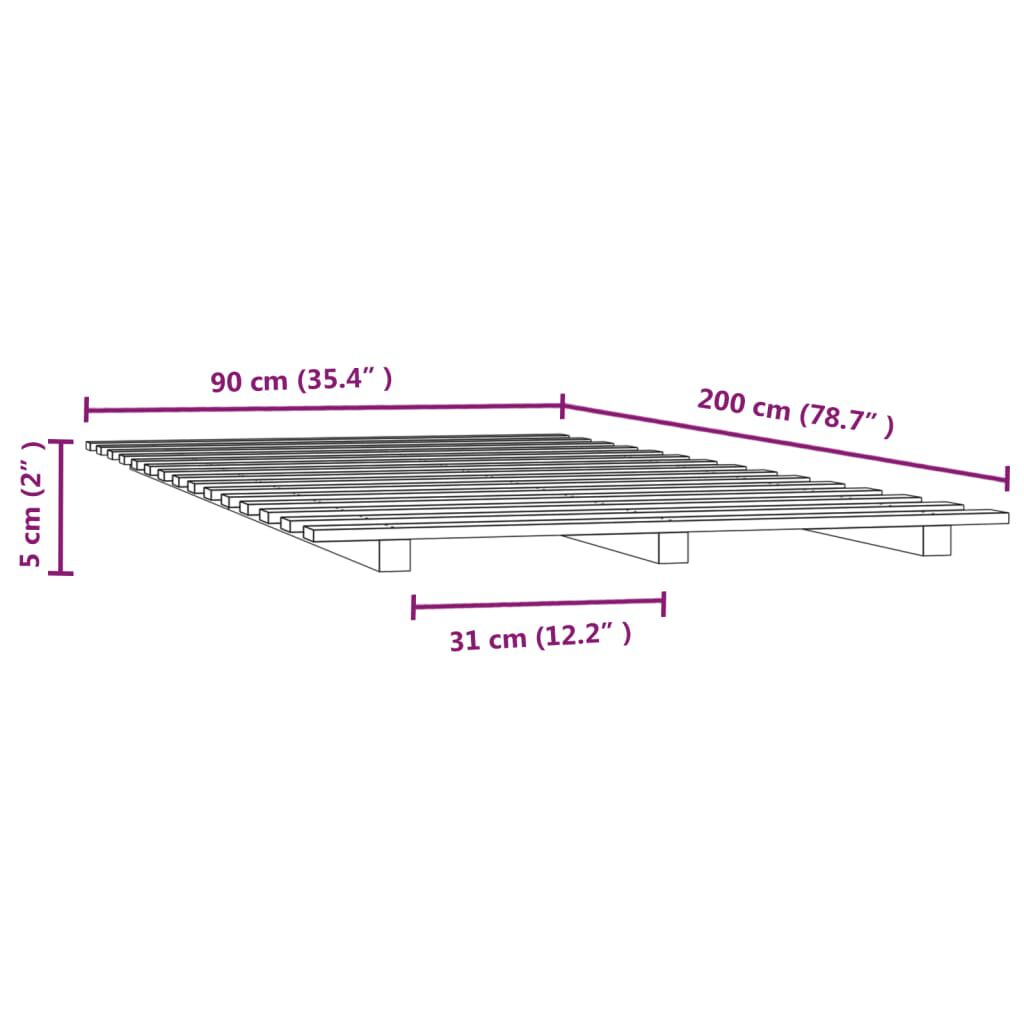 vidaXL Πλαίσιο Κρεβατιού Γκρι 90 x 200 εκ. από Μασίφ Ξύλο Πεύκου