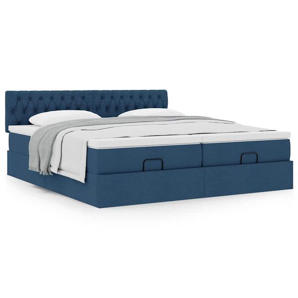 vidaXL Οθωμανικό κρεβάτι με στρώματα μπλε 180x200cm ύφασμα