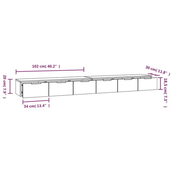 vidaXL Ντουλάπια Τοίχου 2 τεμ. Μαύρα 102x30x20 εκ. από Επεξεργ. Ξύλο