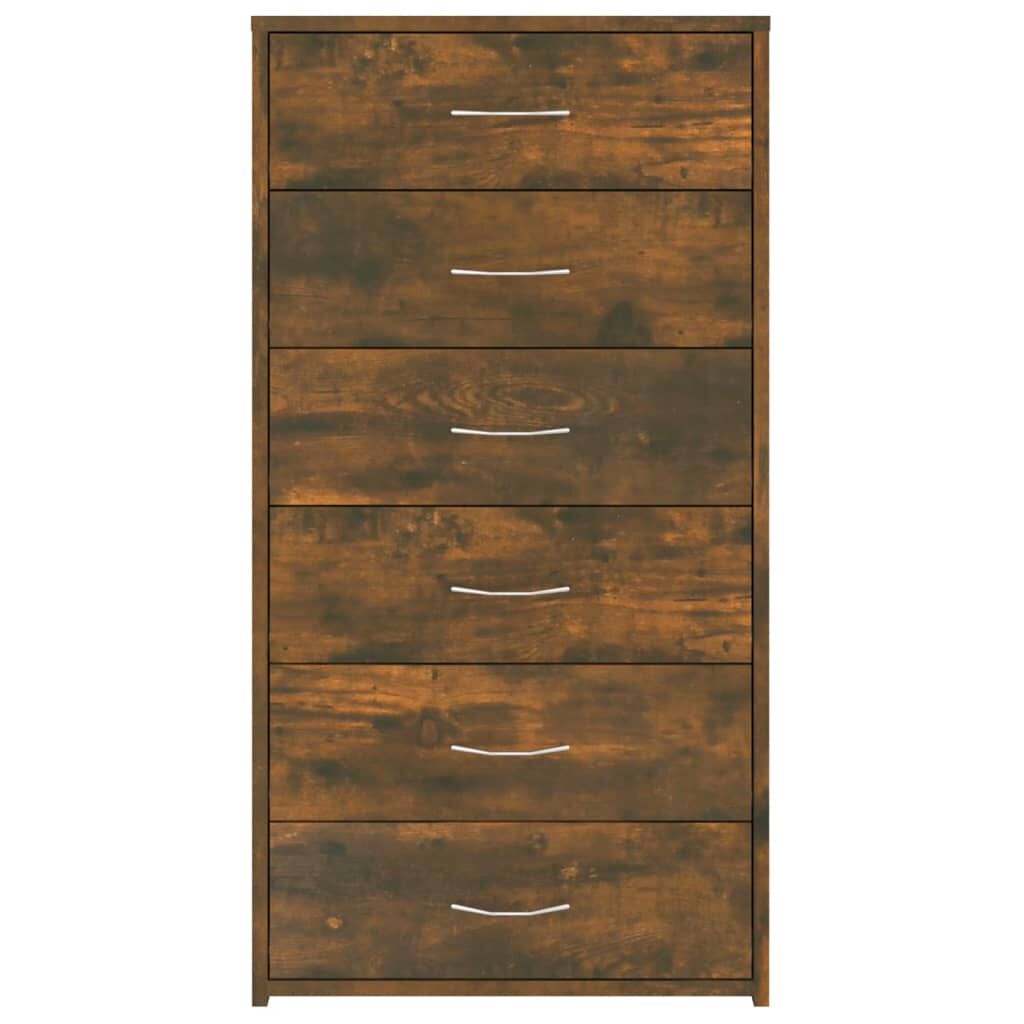 vidaXL Ντουλάπι με 6 Συρτάρια Καπνιστή Δρυς 50x34x96 εκ. Επεξεργ. Ξύλο