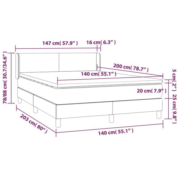 vidaXL Κρεβάτι Boxspring με Στρώμα Taupe 140x200 εκ. Υφασμάτινο