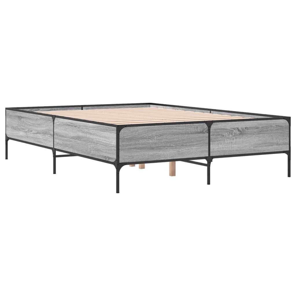 vidaXL Πλαίσιο Κρεβατιού Γκρι Sonoma 140x200 εκ. Επεξ. Ξύλο & Μέταλλο
