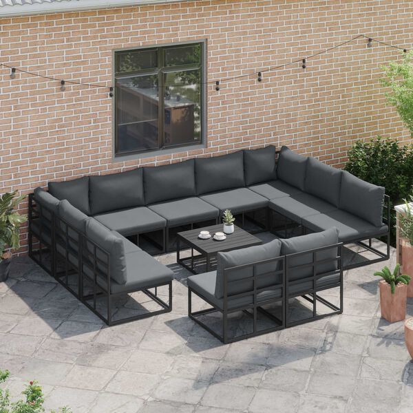 vidaXL Σετ Καναπέ Κήπου 12 pcs Μαύρο 70 x 70 x 32 εκ Αλουμίνιο
