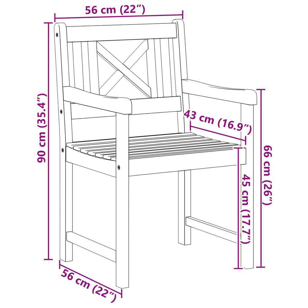 vidaXL Καρέκλες Κήπου 2 τεμ 56x56x90 εκ Μασίφ Ξύλο Ακακίας