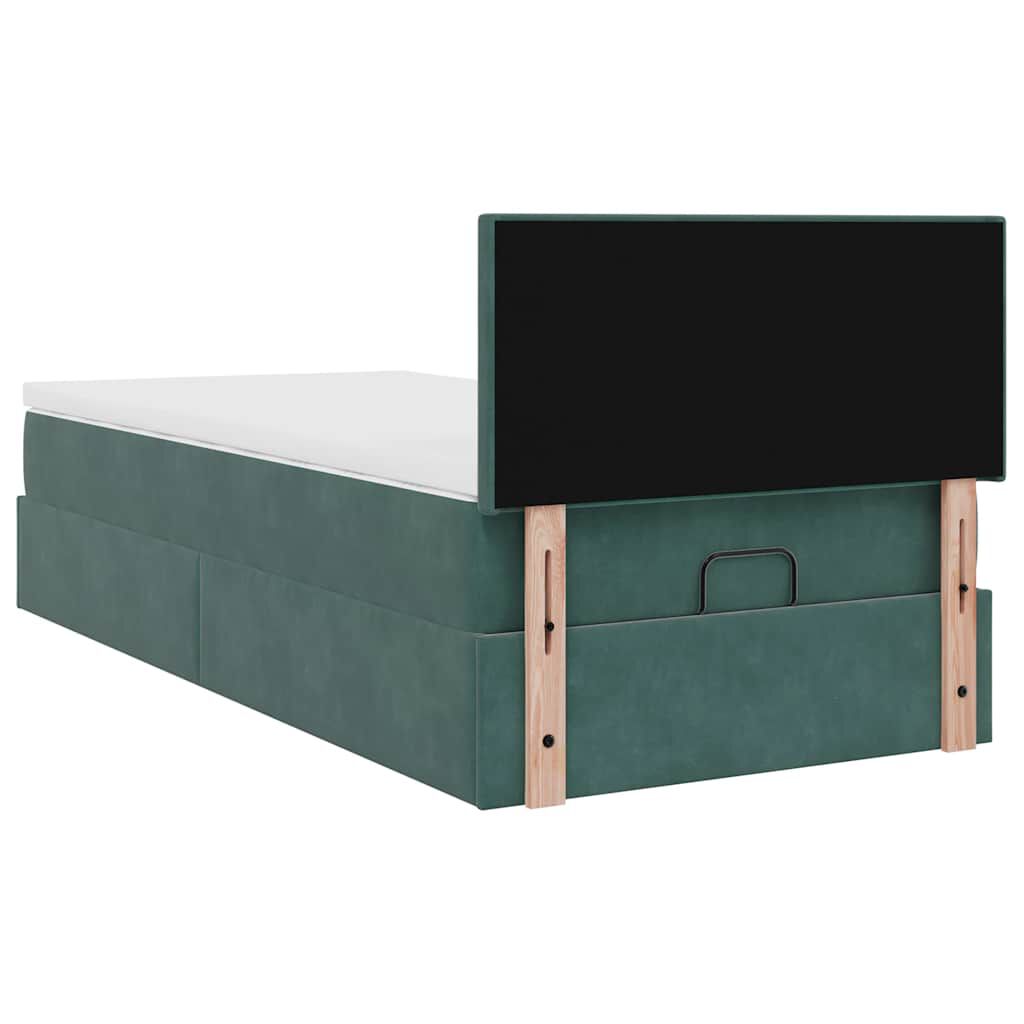 vidaXL Οθωμανικό κρεβάτι με στρώμα & LEDs Dark Green 80x200cm Velvet