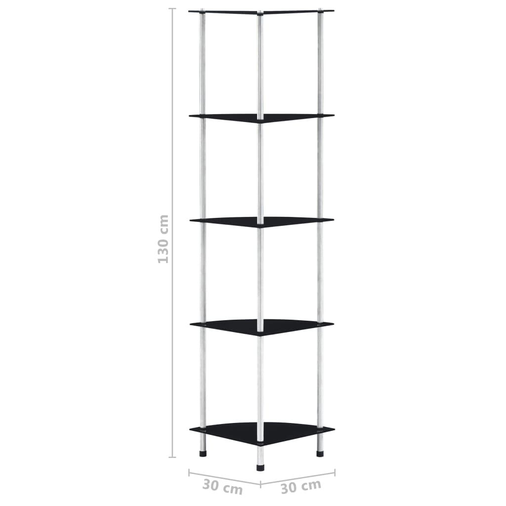 vidaXL Ράφι Διαφανές 5 Επιπέδων Μαύρο 30 x 30 x 130 εκ. Ψημένο Γυαλί