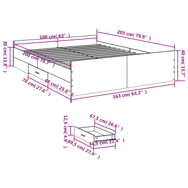 vidaXL Πλαίσιο Κρεβατιού με συρτάρια Γκρι sonoma 160x200εκ. Επεξ. Ξύλο