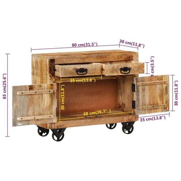 vidaXL Μπουφές 80 x 30 x 65 εκ. από Μασίφ Ακατέργαστο Ξύλο Μάνγκο