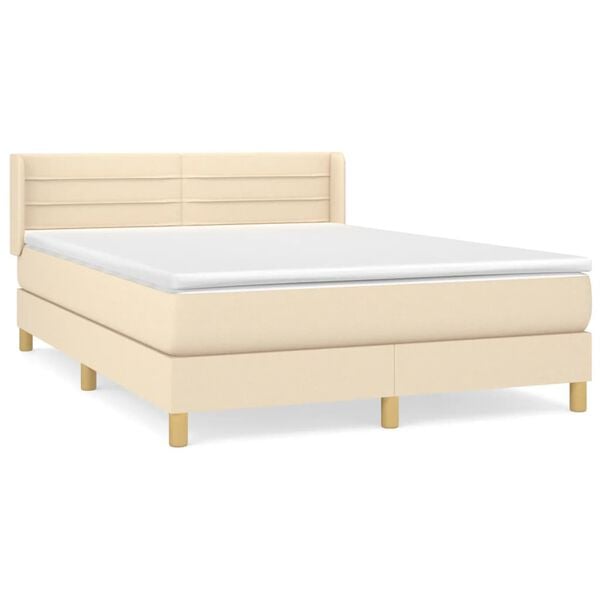 vidaXL Κρεβάτι Boxspring με Στρώμα Κρεμ 140x200 εκ. Υφασμάτινο