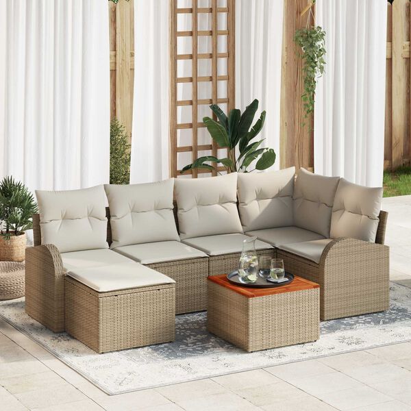 vidaXL Σετ Καναπέ Κήπου 7 pcs Μπεζ και λευκό