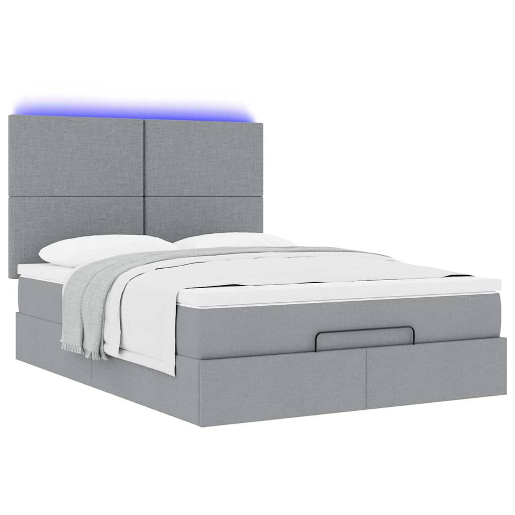 vidaXL Οθωμανικό κρεβάτι με στρώμα&LEDs Ανοιχτό γκρι 140x190cm Ύφασμα