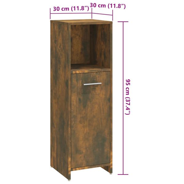 vidaXL Ντουλάπι Μπάνιου Καπνιστή Δρυς 30x30x95 εκ. Επεξεργασμένο Ξύλο
