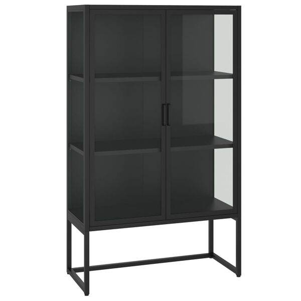 vidaXL Μπουφές Μαύρος 80 x 35 x 135 εκ. από Ατσάλι και Ψημένο Γυαλί
