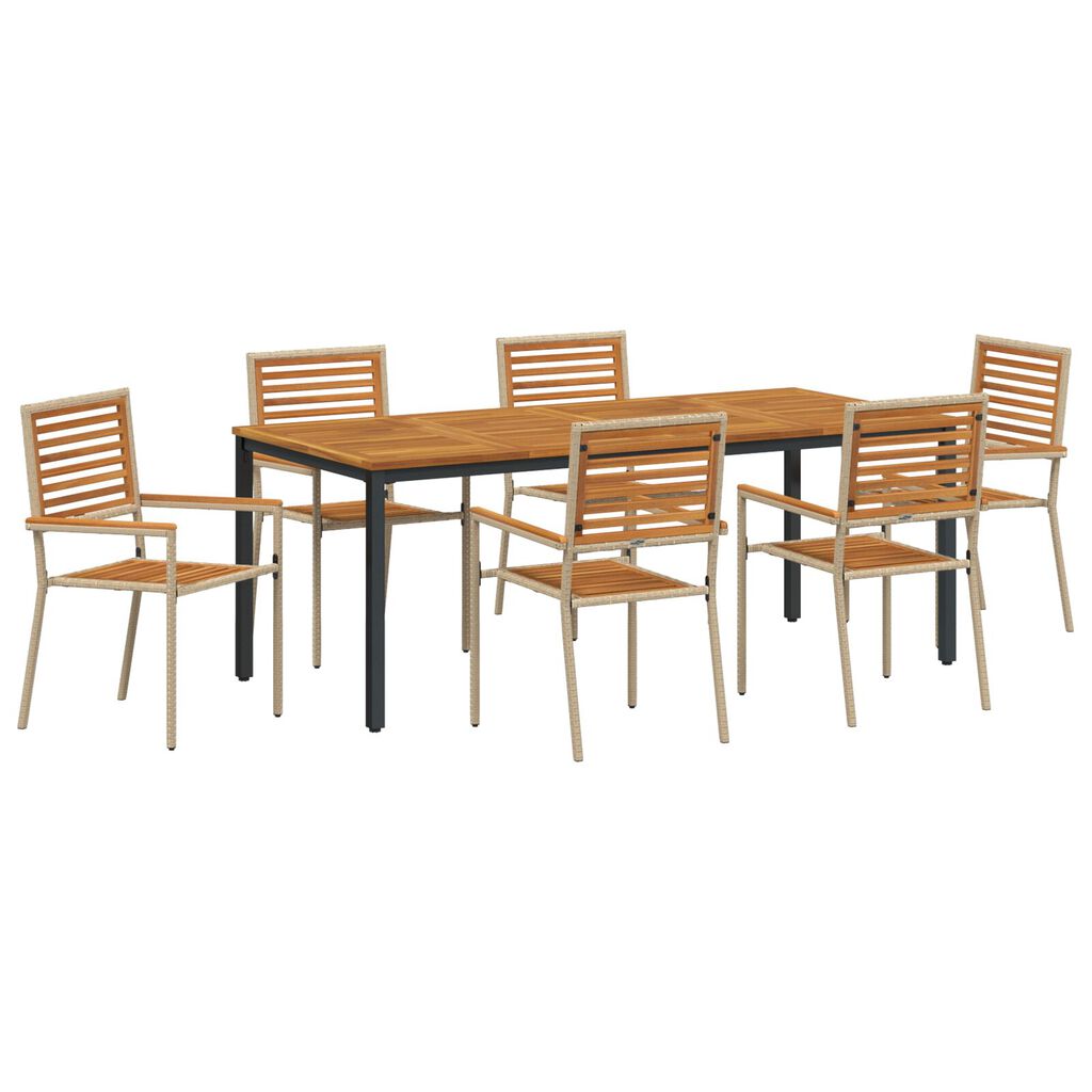 vidaXL Σέτ φαγητού για κήπο 7 pcs Μπεζ και καφέ 200 x 100 x 75 cm