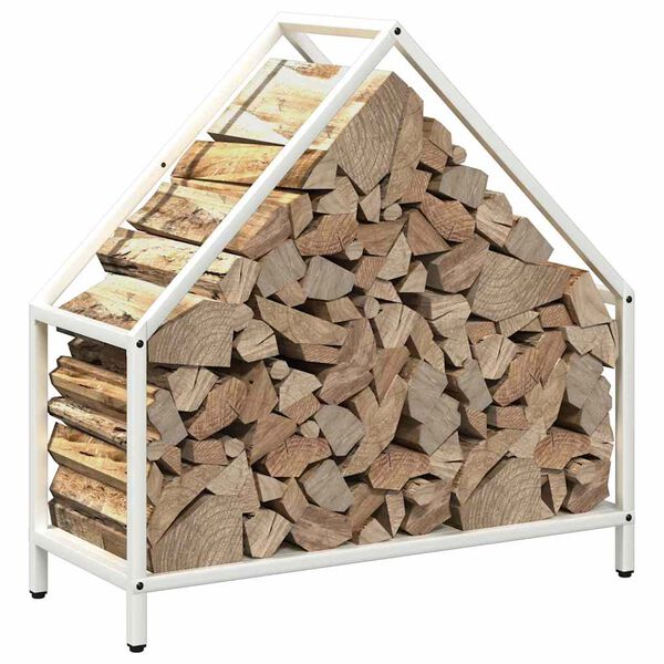 vidaXL Ράφι για καυσόξυλα Λευκό 60x25x60 cm Ατσάλι ψυχρής έλασης