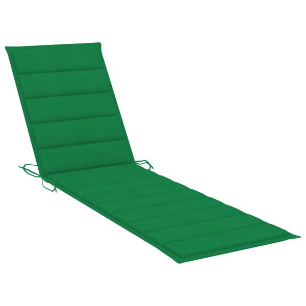 vidaXL Ξαπλώστρα από Μασίφ Ξύλο Teak με Πράσινο Μαξιλάρι