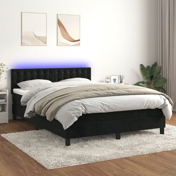 vidaXL &Kappa;&rho;&epsilon;&beta;ά&tau;&iota; Boxspring &mu;&epsilon; &Sigma;&tau;&rho;ώ&mu;&alpha; & LED &Mu;&alpha;ύ&rho;&omicron; 140x190 &epsilon;&kappa;. &Beta;&epsilon;&lambda;&omicron;ύ&delta;&iota;&nu;&omicron;