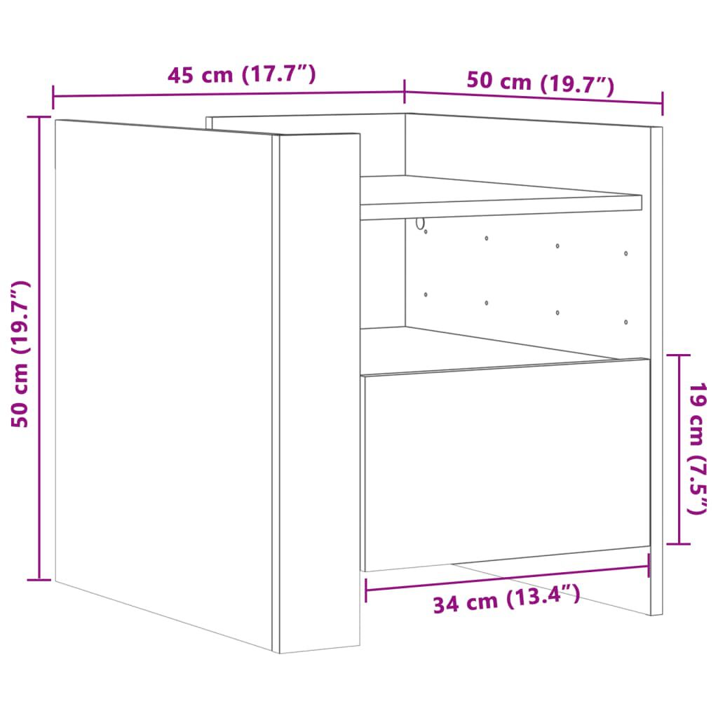 vidaXL Κομοδίνο Γκρι Σκυροδ. 45x50x50 εκ. από Επεξεργασμένο Ξύλο