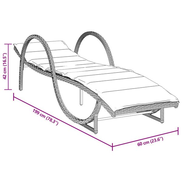 vidaXL Ξαπλώστρα Μαύρη 60x199x42 εκ. από Συνθετικό Ρατάν με Μαξιλάρι