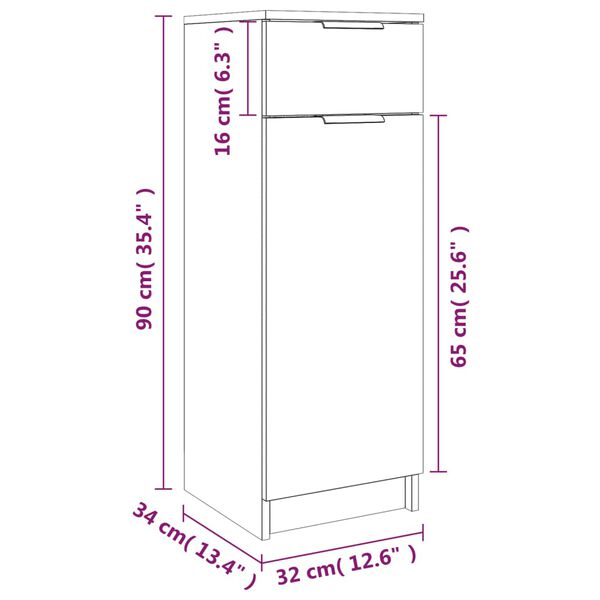vidaXL Ντουλάπι Μπάνιου Καφέ Δρυς 32x34x90 εκ. Επεξεργασμένο Ξύλο