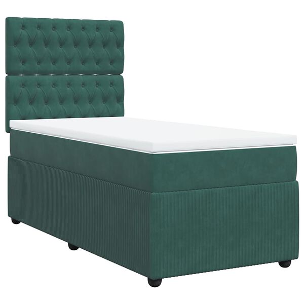 vidaXL Κρεβάτι Boxspring με Στρώμα Σκούρο Πράσινο 90x200 εκ. Βελούδινο