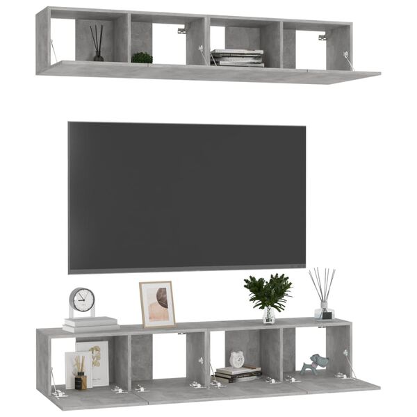vidaXL Έπιπλα Τηλεόρασης 4 τεμ. Γκρι Σκυρ. 80x30x30εκ. από Επεξ. Ξύλο