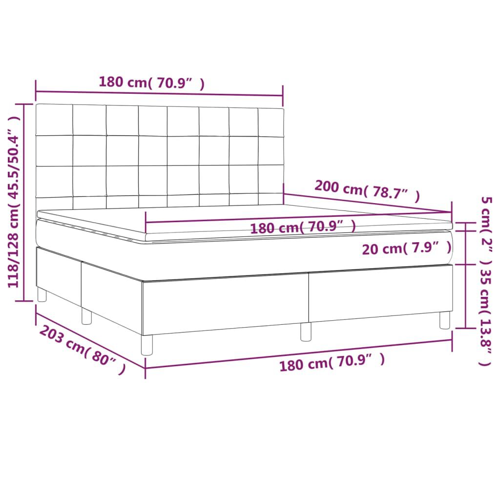 vidaXL Κρεβάτι Boxspring με Στρώμα Ανοιχτό Γκρι 180x200 εκ. Βελούδινο