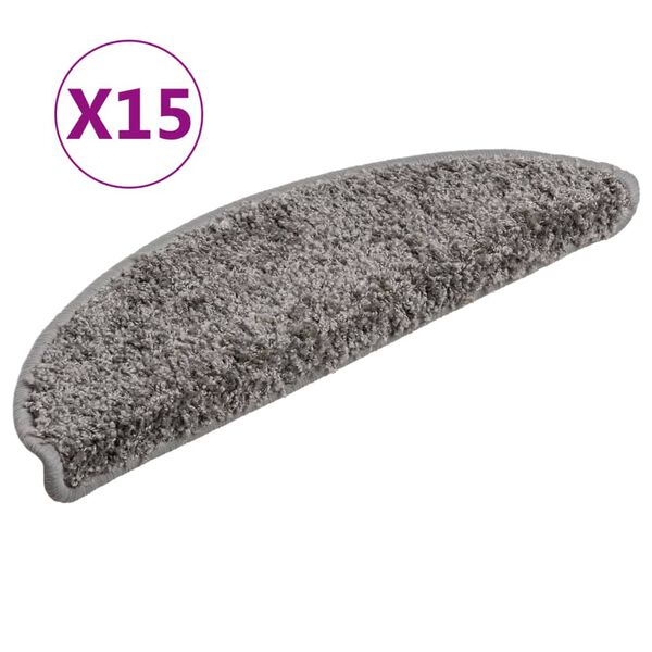 vidaXL Πατάκια Σκαλιών 15 τεμ. Γκρι Ημίστρογγυλά 56x17x3 εκ.