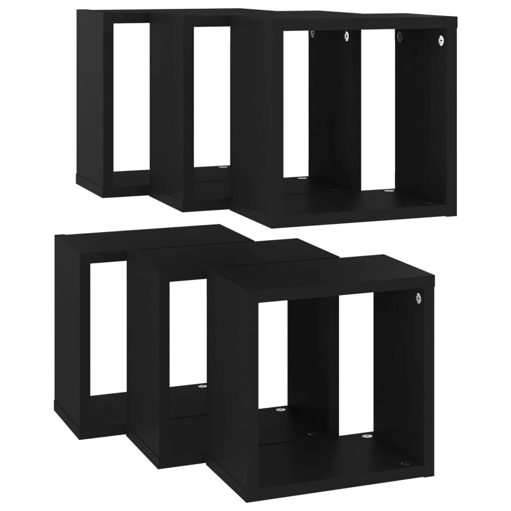 vidaXL Ράφια Κύβοι Τοίχου 6 τεμ. Μαύρα 26 x 15 x 26 εκ.