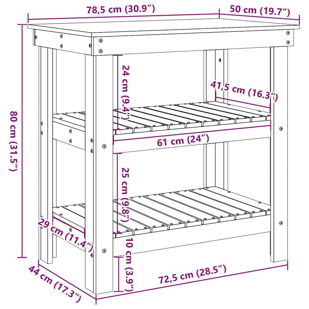 vidaXL Πάγκος εργασίας με ράφι Καφέ κεριού 78.5 x 50 x 80 εκ.