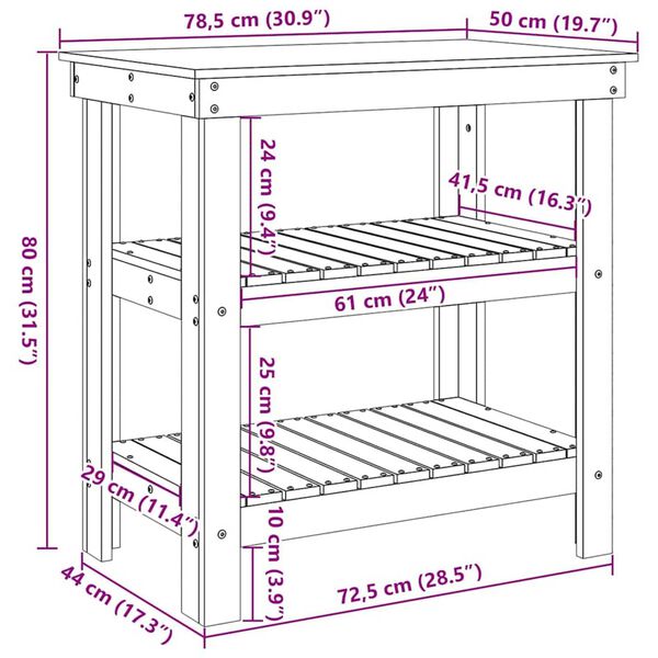 vidaXL Πάγκος εργασίας με ράφι Καφέ κεριού 78.5 x 50 x 80 εκ.