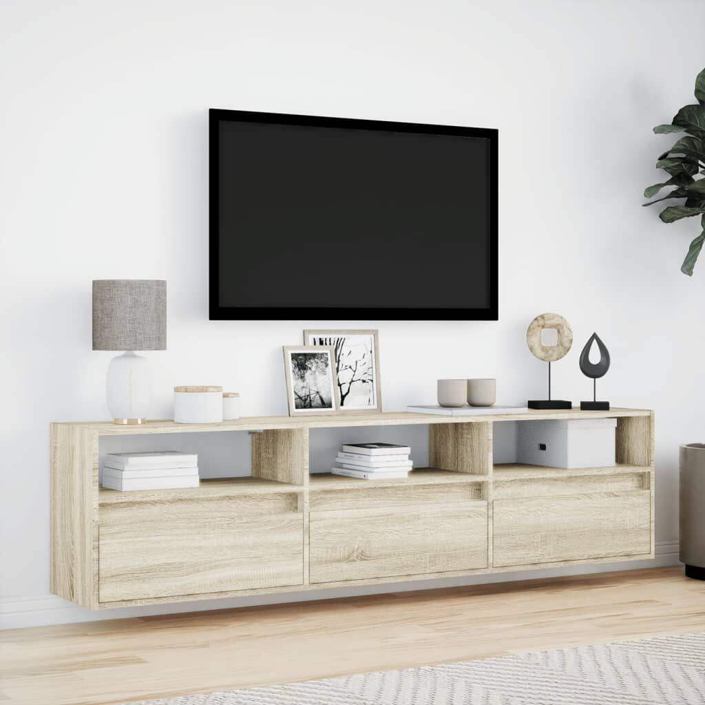 vidaXL Έπιπλο Τοίχου Τηλεόρασης με LED Sonoma Δρυς 180x31x45 εκ.