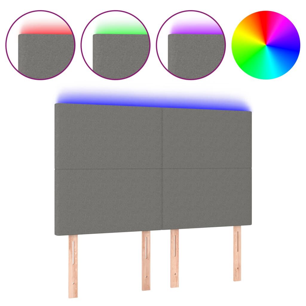 vidaXL Κεφαλάρι Κρεβατιού LED Σκούρο Γκρι 144x5x118/128εκ. Υφασμάτινο