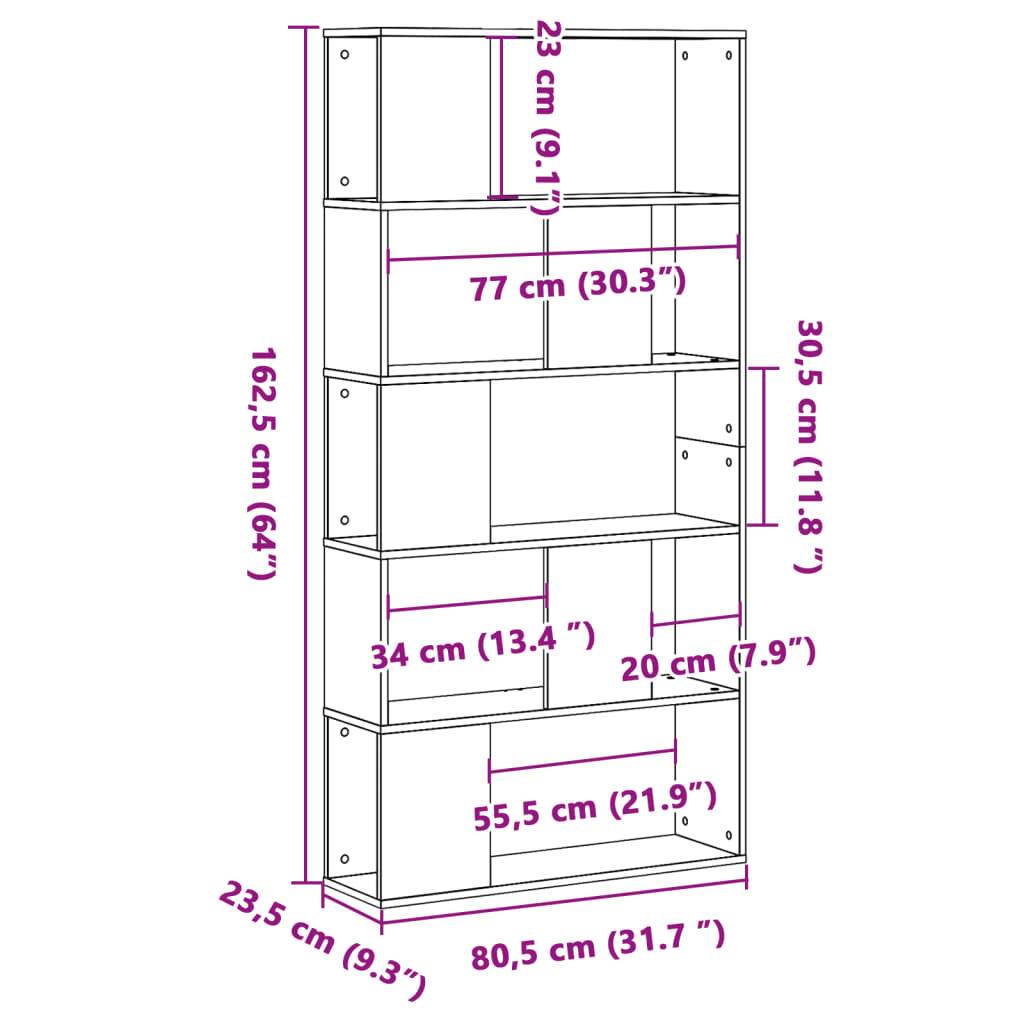 vidaXL Βιβλιοθήκη 5Επιπέδων Sonoma Δρυς 80,5x23,5x162,5 εκ. Επεξ. Ξύλο