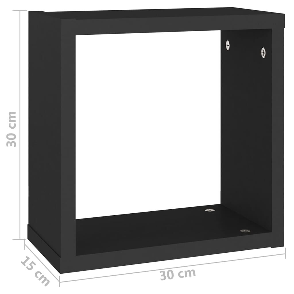 vidaXL Ράφια Κύβοι Τοίχου 2 τεμ. Μαύρα 30 x 15 x 30 εκ.