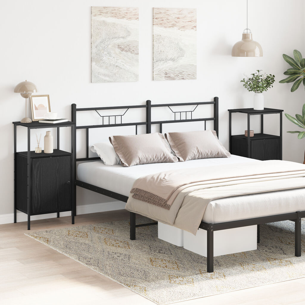 vidaXL Κομοδίνα 2 τεμ Μαύρη Δρυς 41x31x80 εκ Κατασκευασμένο Ξύλο