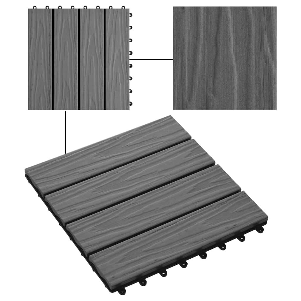 vidaXL Πλακάκια Deck 11 τεμ. Ανάγλυφα Γκρι 30x30 εκ. 1 μ² WPC